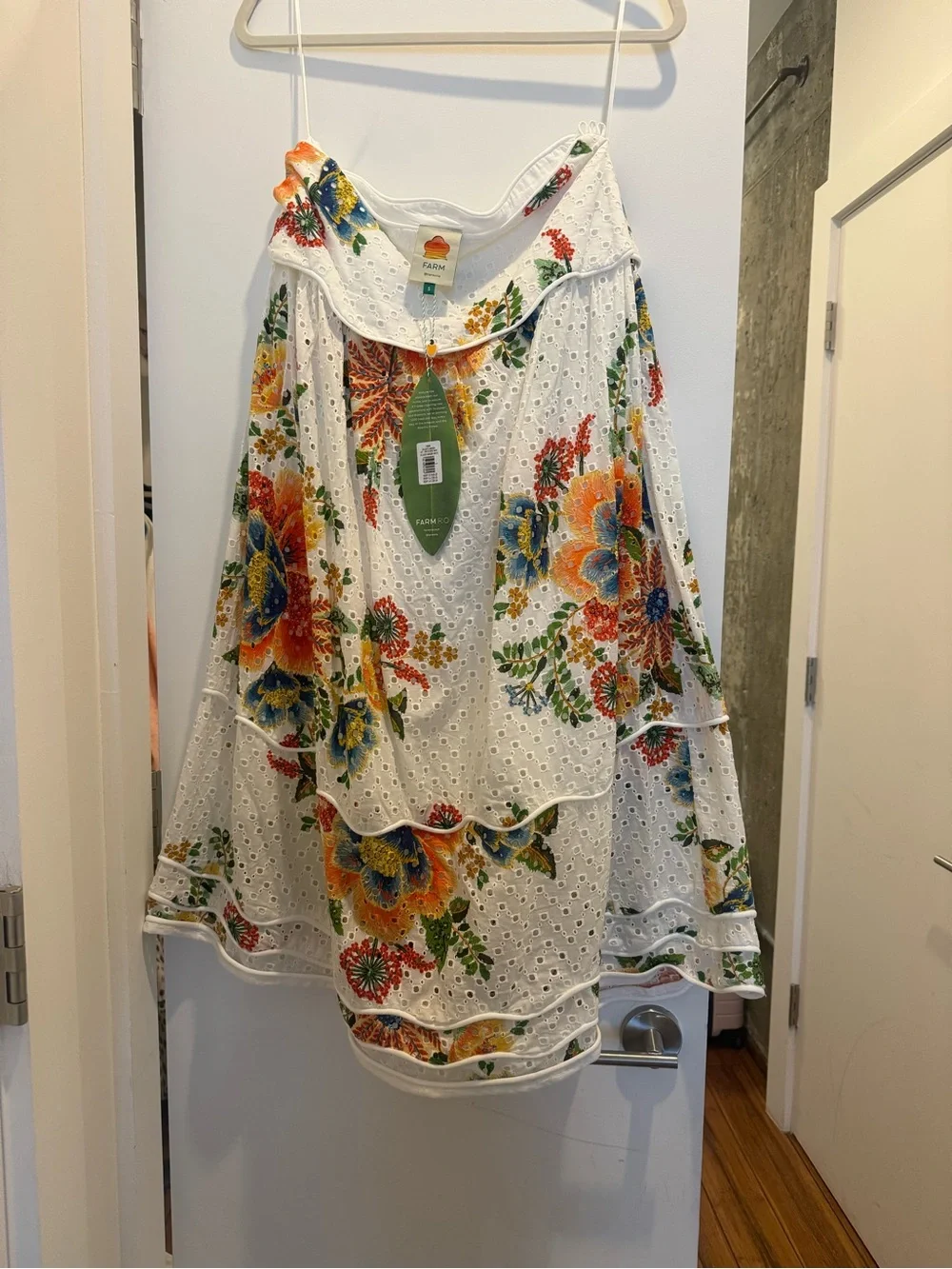 FARM Rio White Eyelet Maxi Skirt with Multicolor Floral Print - Picture 3 of 3